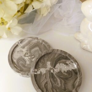 Coaster Black Marble w/Silver Leaf