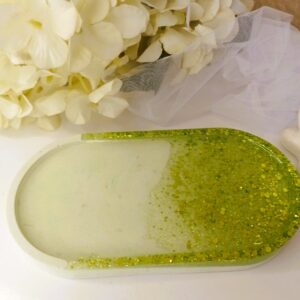 Oval Tray Green w/Green Resin Glitter