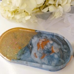 Oval Tray Blue & Orange w/resin Glitter