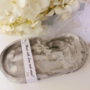 Oval Tray Black Marble w/Silver Leaf