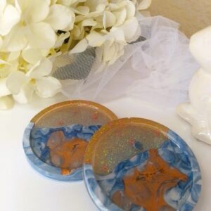 Coaster Blue w/Orange Resin Glitter