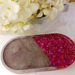 Oval Tray Grey w/Pink Resin Glitter