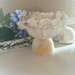 Girl Flower Pot - Mustard & Black Marble